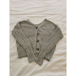 Sincerely Jules Cropped Knit Cardigan Sweater XS Gray Button Front Long Sleeve